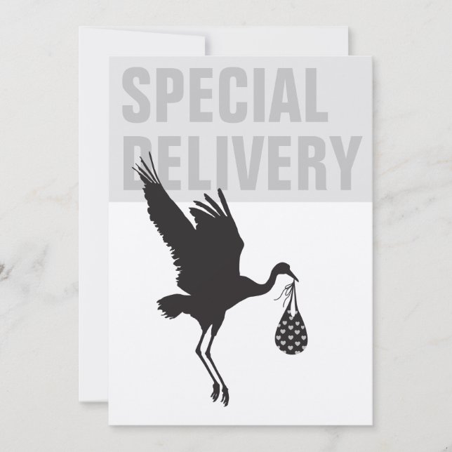 Bjud i Modern Funny Stork Neutralt Baby Shower-inb (Framsida)