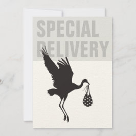 Bjud i Modern Funny Stork Neutralt Baby Shower-inb