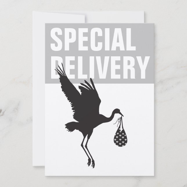 Bjud i Modern Funny Stork Neutralt Baby Shower-inb (Framsida)