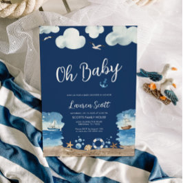 Bjud i Nautical Oh Baby Navy Baby Shower Inbjudningar