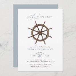 Bjud i Nautical Watercolor Frakt Wheel Baby Shower Inbjudningar