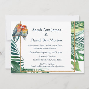 Bjud i Parrot Lovebird Tropical Nature Wedding bju Inbjudningar