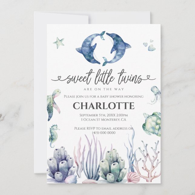 Bjud i Sea Life Twillingars Baby Shower-inbjudan Inbjudningar (Framsida)
