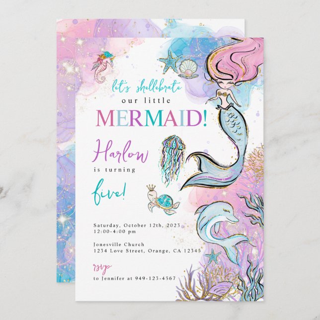 Bjud i Sjöjungfrun för vattendjup Meddelande (Fram/baksida)