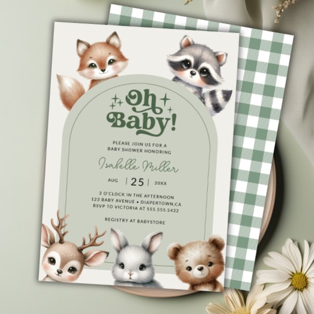 Bjud i skogshuggare för skogshuggare inbjudningar (Woodland Forest Animals Baby Shower Invitation)