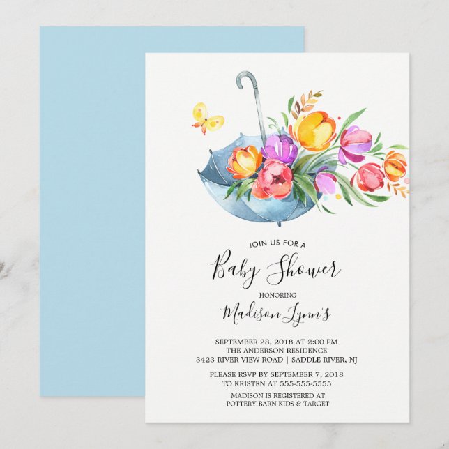 Bjud i Springtime Tulips Babyl Shower-inbjudan Inbjudningar (Fram/baksida)