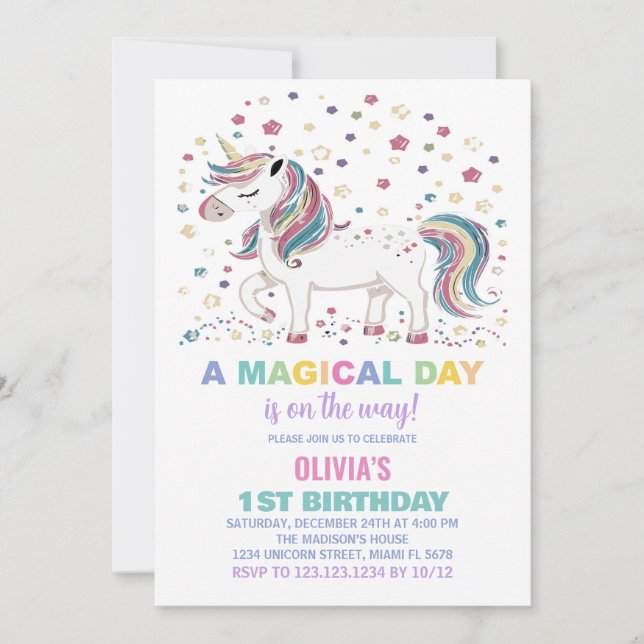 Bjud i Star Unicorn Birthday-inbjudningar Inbjudningar (Framsida)