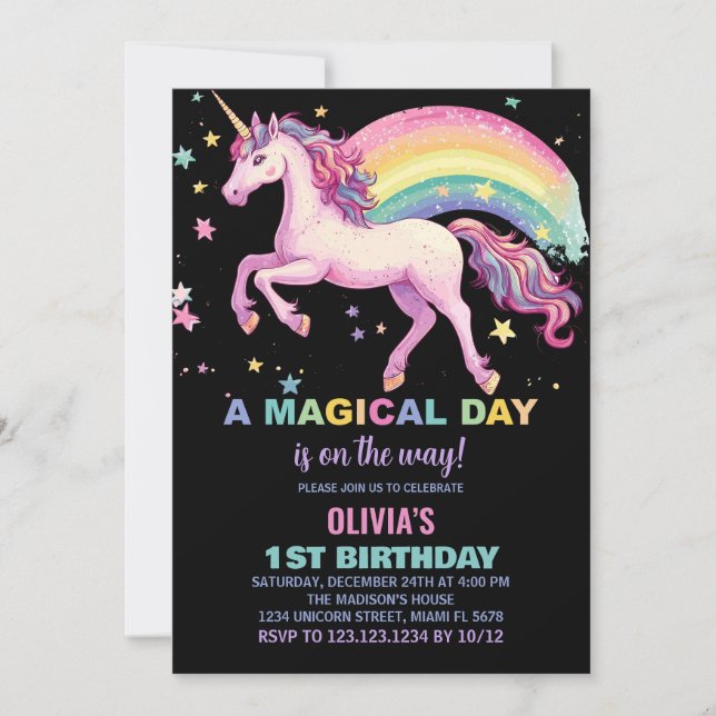 Bjud i Star Unicorn Rainbow Birthday-inbjudningar Inbjudningar (Framsida)