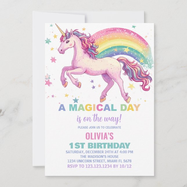 Bjud i Star Unicorn Rainbow Birthday-inbjudningar Inbjudningar (Framsida)