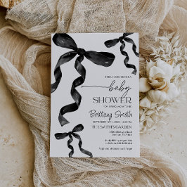 Bjud i svart kokvett Bow Baby Shower-inbjudan Inbjudningar