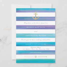 Bjud i vattenfärgen Stripe Nautical Wedding Inbjudningar