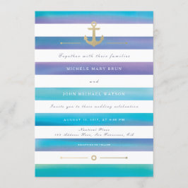 Bjud i vattenfärgen Stripe Nautical Wedding Inbjudningar