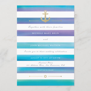 Bjud i vattenfärgen Stripe Nautical Wedding Inbjudningar