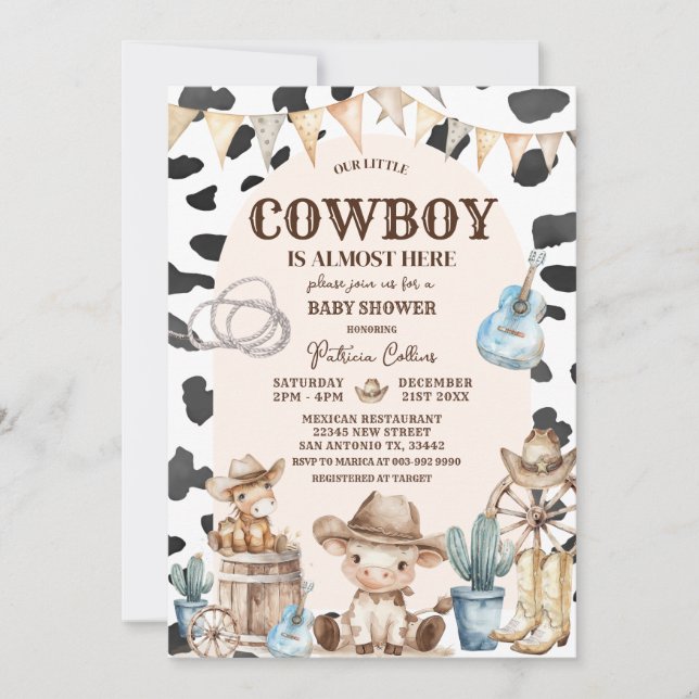 Bjud i Vilda western med barnvakt i Cowboyen Mönst Inbjudningar (Framsida)
