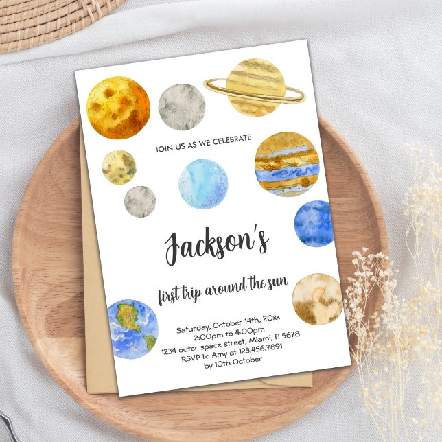 Bjud i vit bakgrund Rymden på födelsedagen Inbjudningar (White Background Outer Space Birthday Invitations)