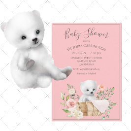 Bjud i vit Polar Bear Watercolor Baby Shower-inbju Inbjudningar