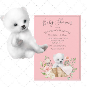 Bjud i vit Polar Bear Watercolor Baby Shower-inbju Inbjudningar