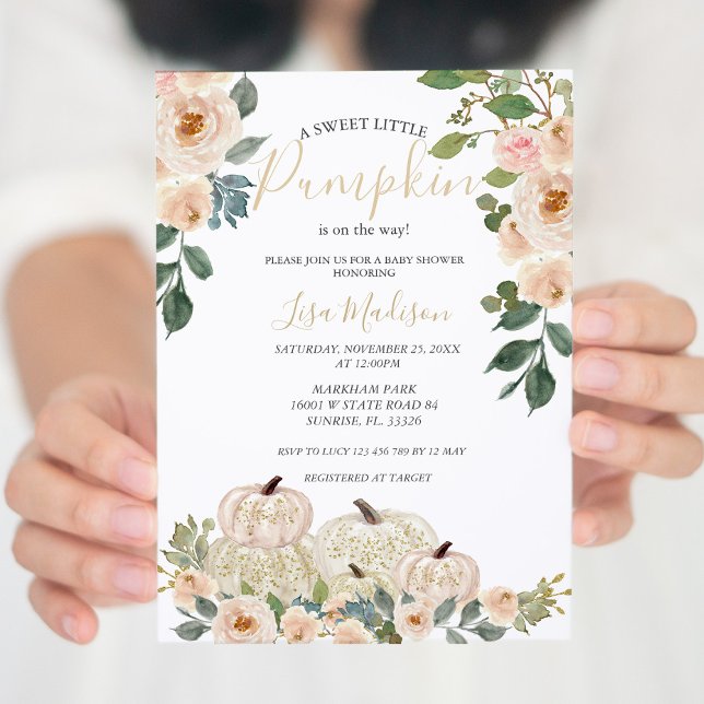 Bjud i White Grey Pumpkin Baby Shower-inbjudan Inbjudningar (Skapare uppladdad)