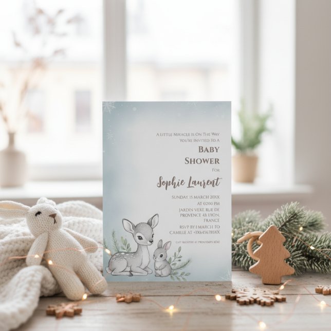 Bjud i Winter Woodland Fawn Bunny Baby Shower-inbj Inbjudningar (Skapare uppladdad)