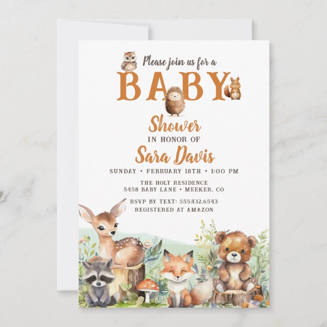 Bjud i Woodland Baby djur Baby Shower Inbjudningar (Framsida)