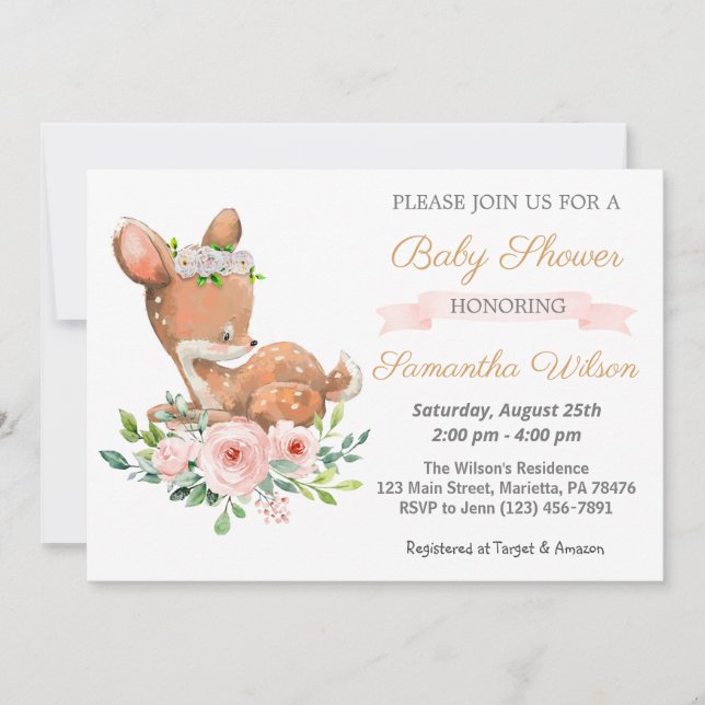Bjud i Woodland Baby Fawn Baby Shower Inbjudningar (Framsida)