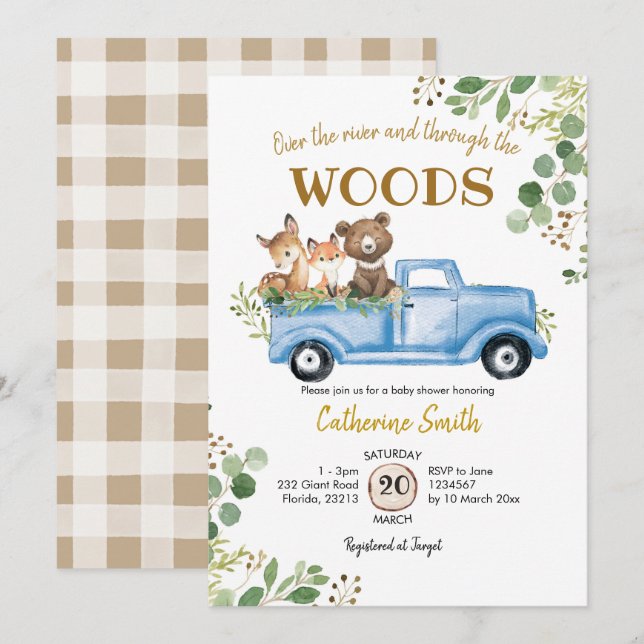 Bjud i Woodland Lastbil Baby Shower Inbjudningar (Fram/baksida)