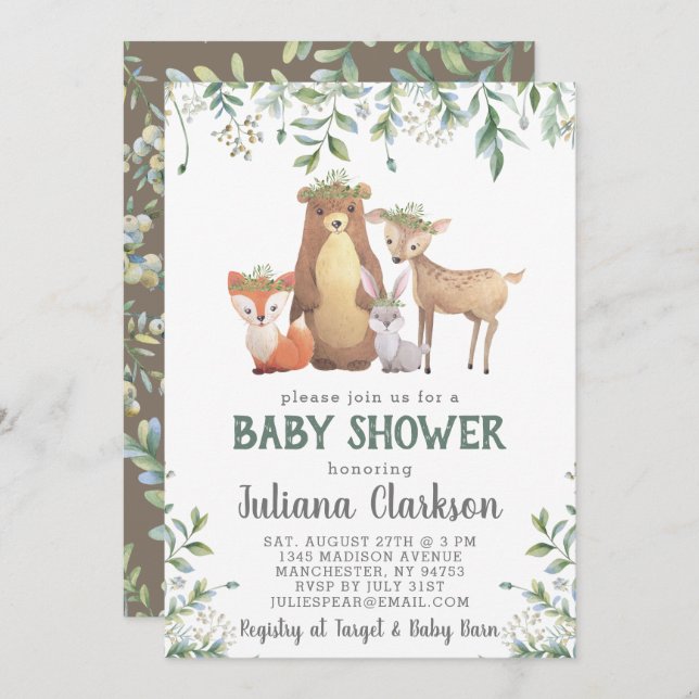 Bjud i Woodland Lövs Baby Shower Inbjudningar (Fram/baksida)