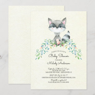 Bjud i Woodland Raccoon Neutralt Baby Shower Inbjudningar