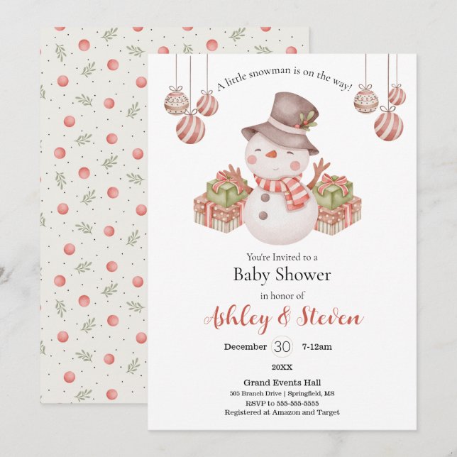 Bjud i Woodland Snögubbe Baby Shower Inbjudningar (Fram/baksida)