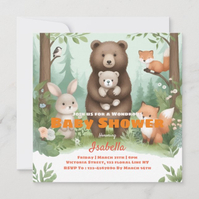 Bjud i Woodland Stollig Baby Shower Inbjudningar (Framsida)
