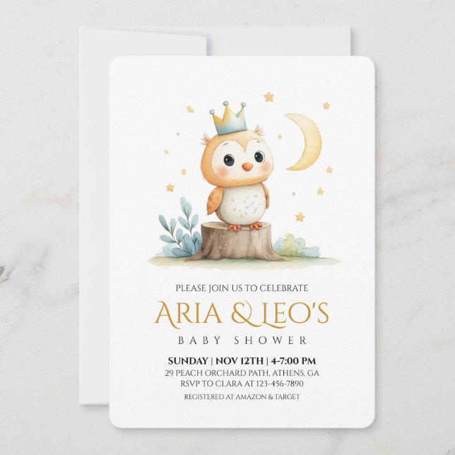 Bjud i Woodland Uggla Baby Shower Inbjudningar (Framsida)