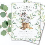 Bjud in Baby Varg och Mamma Baby Shower Inbjudningar<br><div class="desc">Söt baby-varg med mamma sitta på en stump i träd och inramad med löv för naturlig grönt i vattenfärg på vit bakgrund. Vänd över inbjudan om du vill visa en matchande grönt löv tillbaka för en speciell beröring från extra.</div>