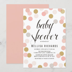 Bjud in babyåda för och Guld Polka dots Inbjudningar