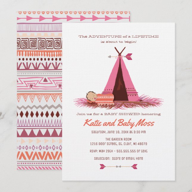 Bjud in babyn {Boho Chic} Inbjudningar (Fram/baksida)