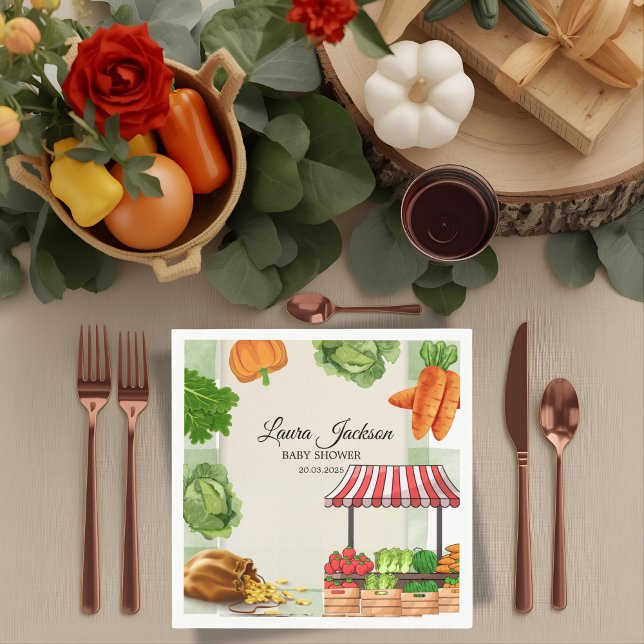 Bjud in babyskor på jordbrukarnas marknad pappersservett (Skapare uppladdad)