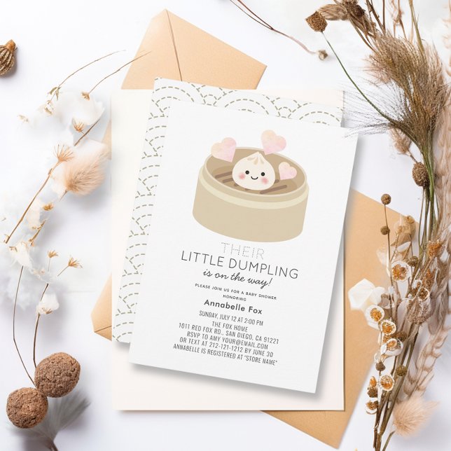 Bjud in babystövel med liten dupling inbjudningar (Little Dumpling Baby Shower Invitation)