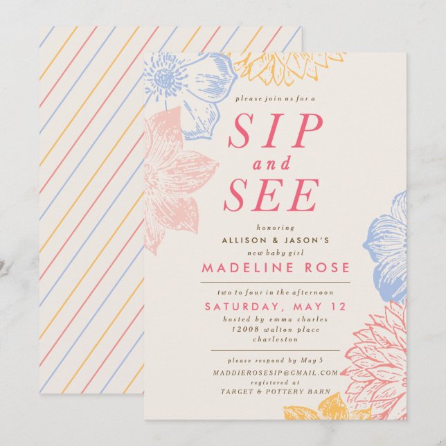 Bjud in babyvy *Sip och se* Inbjudningar (Fram/baksida)