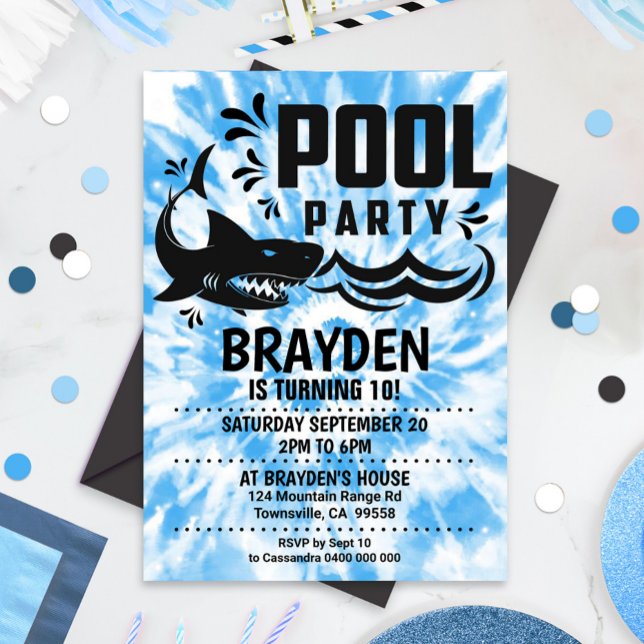 Bjud in bassäng Party Boy Tie Dye Bassäng Party Sh Inbjudningar (Skapare uppladdad)