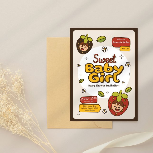 Bjud in Berry Cute Flicka-dusch Inbjudningar (Skapare uppladdad)