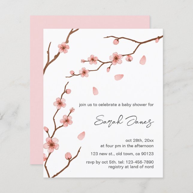 Bjud in Blommar för Rosa av körsbärsprogram för ba (Fram/baksida)