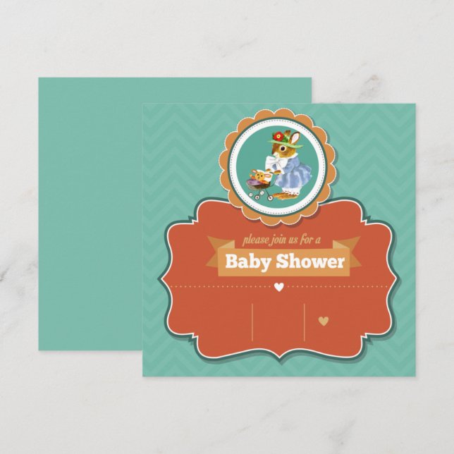 Bjud in Bunny Baby Shower-inbjudan Inbjudningar (Fram/baksida)