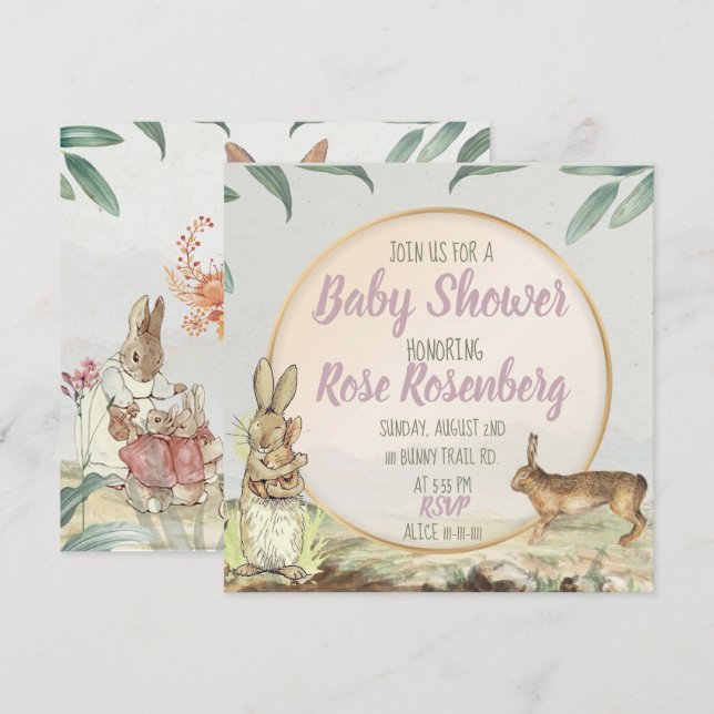 Bjud in Bunny Baby Shower-inbjudan Inbjudningar (Fram/baksida)