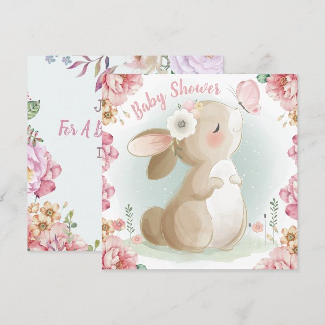 Bjud in Bunny Baby Shower-inbjudan Julkort (Fram/baksida)