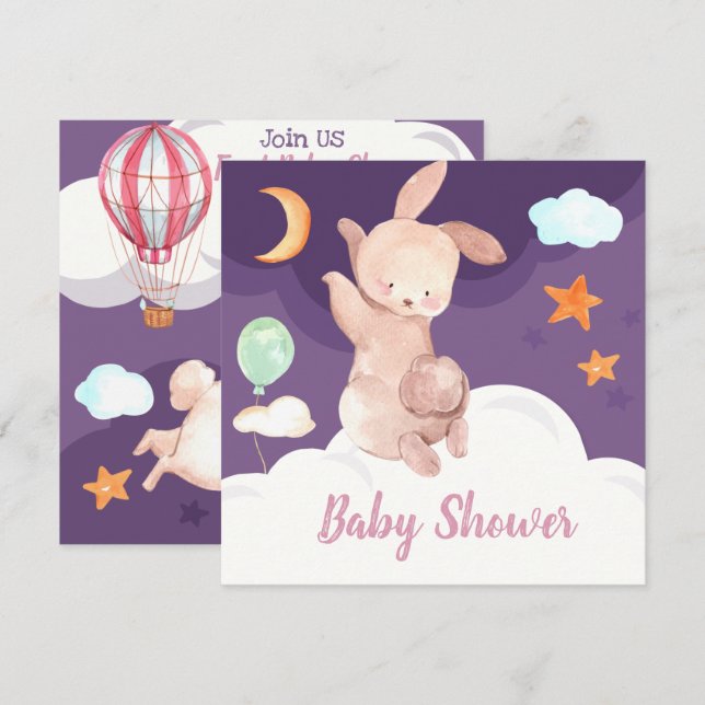 Bjud in Bunny Baby Shower-inbjudan Julkort (Fram/baksida)