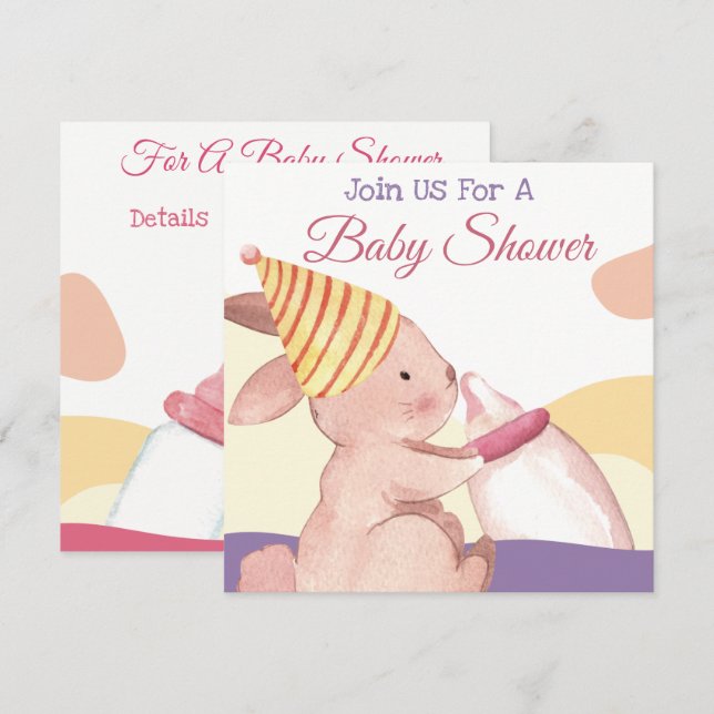 Bjud in Bunny Baby Shower-inbjudan Julkort (Fram/baksida)