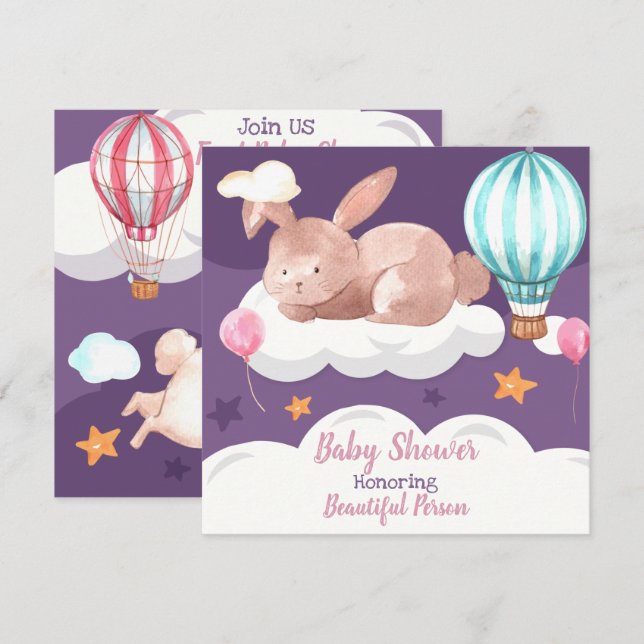Bjud in Bunny Baby Shower-inbjudan Julkort (Fram/baksida)