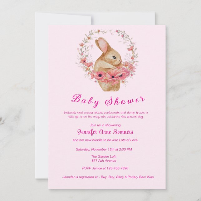 Bjud in Bunny Baby Shower-inbjudan Meddelande (Framsida)