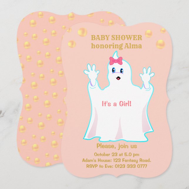 Bjud in cute Ghost-inbjudan för babyvisningsprogra Inbjudningar (Fram/baksida)