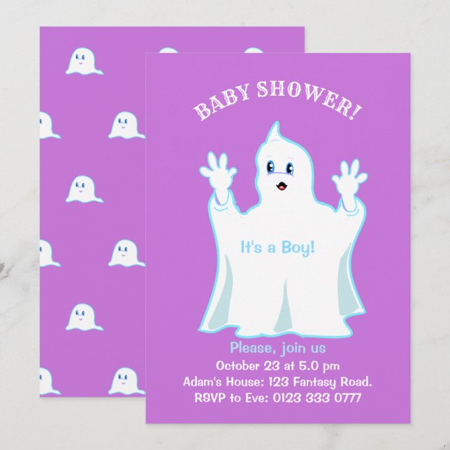 Bjud in cute Ghost-inbjudan för babyvisningsprogra Inbjudningar (Fram/baksida)