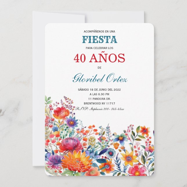 Bjud in de Fiesta 40 Años Mujer-inbjudan Inbjudningar (Framsida)